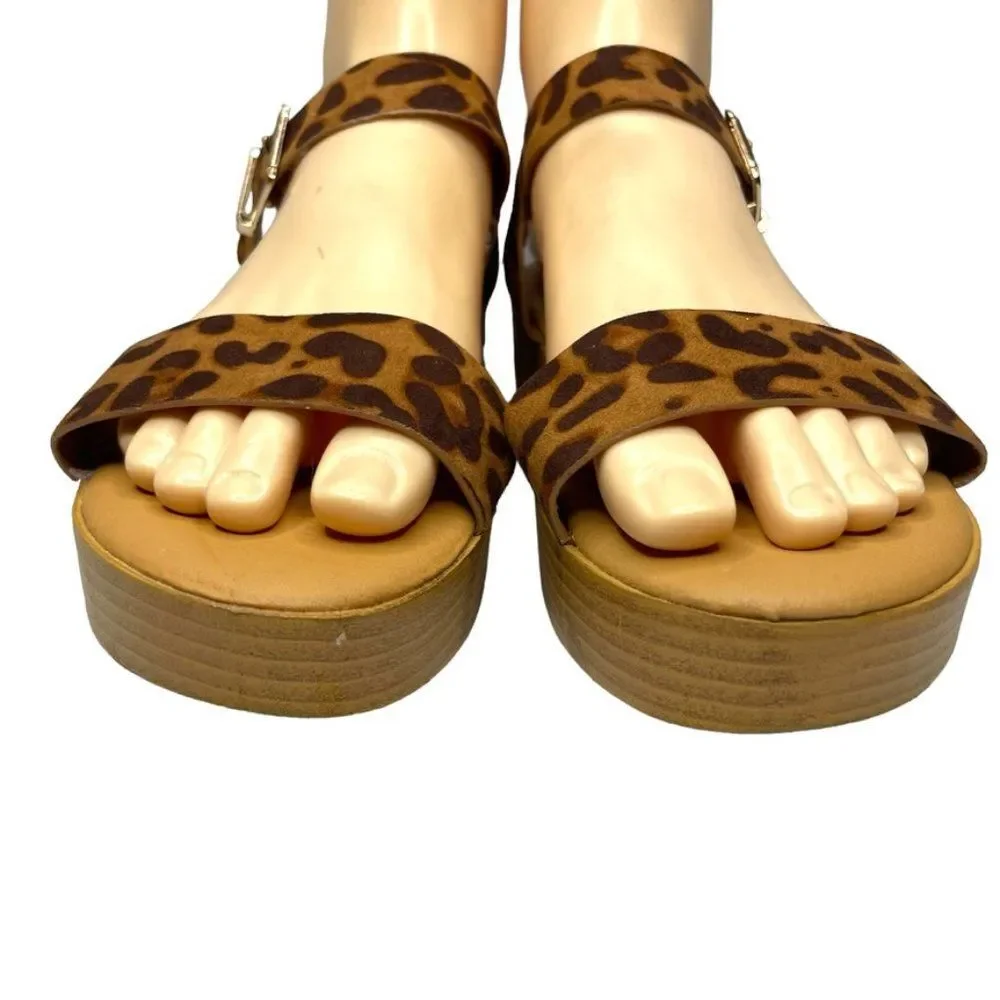Bamboo Womens Brown Animal Print Faux Leather Strappy‎ Flatform Sandal Size 7.5